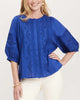 Embroidered Puff Sleeve Blouse in Cobalt - thumbnail