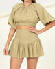 Fall Prairie Linen Crop Top And Mini Skirt Set in Grass - thumbnail