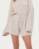 Drawstring-Waist Ribbed-Knit Romper in Beige - thumbnail