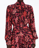 Ruched Floral-Print Georgette Mini Dress in Crimson Red - thumbnail