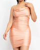 Ruching Cowl Neck Bodycon Dress in Peach - thumbnail