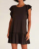 Flutter Slub Mini Dress in Vintage Black - thumbnail