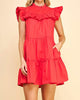 Ruffle Yoke Dress in Red - thumbnail