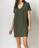 Double V Neck Dress in Olive - thumbnail