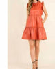 Ruffle Sleeve Vegan Tiered Dress in Burnt Orange - thumbnail