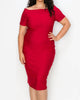 Plus Off-Shoulder Slit Bandage Dress in Red - thumbnail