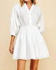Molly Mandarin Collar Smocked Mini Dress in White - thumbnail