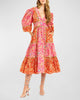 Elise Puff Sleeves Midi Dress in Alessandra Pink Print - thumbnail
