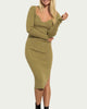Ribbed-Knit Sweetheart-Neck Midi Dress in Olive - thumbnail
