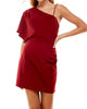 One Shoulder Spaghetti Strap Dress in Burgundy - thumbnail