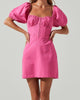 Kelilah Puff Sleeve Bustier Mini Dress in Hot Pink - thumbnail