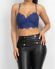 Hook-And-Eye Floral Lace Bralette Top in Midnight Blue - thumbnail