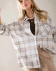 Plaid Drop Shoulder Button Up Top in White - thumbnail