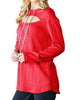 Long Sleeve Peekaboo Top in Red - thumbnail