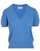 Cashmere Short Sleeve Cropped V Neck Pullover - Powder Blue in Powder Blue - thumbnail