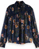 Printed Lurex Smock Blouse in Navy - thumbnail