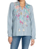 Nico Ruffle Scarf Back Blouse in Stripe - thumbnail