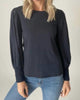 Erika Long Sleeve Puff Shoulder Top in Navy - thumbnail