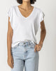 Flutter Sleeve V-Neck Tee in White - thumbnail