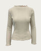 Mock Neck Stretch Cotton-Jersey Top in Cream - thumbnail