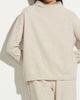 Dropped Shoulder Funnel Neck Pullover in White Sand - thumbnail