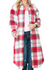 Long Plaid Shacket in Red And White - thumbnail