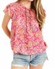 Liza Ruffle Trim Blouse in Alessandra Pink Print - thumbnail