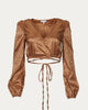 Cropped Satin-Jacquard Wrap Top in Spice - thumbnail