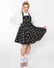 Unique Vintage Black & Pink Cherries Brionne Pinafore Skirt - thumbnail