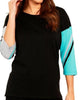 Stripe Sleeve Scoop Neck Top in Black - thumbnail