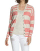 Striped Cotton Cardigan in Coral/Ecru - thumbnail