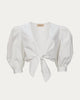 Solid Puff-Sleeve Cropped Blouse in White - thumbnail