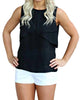 Sleeveless Blouse With Flat Ruffle in Black - thumbnail