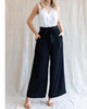 Solid Wide Leg Pants With Stretch-Band Ribbon And Self-Tie Waist in Black - thumbnail