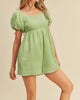 Square Neck With Bubble Sleeve Romper in Greenery - thumbnail