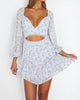 The Becca Floral Balloon Sleeve Cutout Mini Dress in Blue - thumbnail