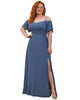 Stylish Cold Shoulder Flare Sleeves Flowy Bridesmaid Dress - thumbnail