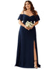 Stylish Cold Shoulder Flare Sleeves Flowy Bridesmaid Dress - thumbnail