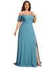 Stylish Cold Shoulder Flare Sleeves Flowy Bridesmaid Dress - thumbnail