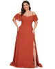 Stylish Cold Shoulder Flare Sleeves Flowy Bridesmaid Dress - thumbnail
