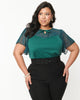 Unique Vintage Green Clipdot Flutter Sleeve Sweetheart Top - thumbnail