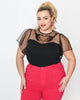 Unique Vintage Black Flocked Skeleton Hand Heart Flutter Sleeve Top - thumbnail
