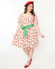 Unique Vintage Pink Floral Strawberries Dakota Flare Dress - thumbnail