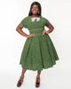 Unique Vintage Green & Ivory Black Dot Swing Dress - thumbnail