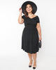 Unique Vintage Black Shirred Swing Dress - thumbnail