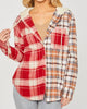 Two Tone Hooded Flannel Shirt in Red - thumbnail