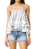Women'S Amaris Tassel Trim Embroidered Floral Strapless Top in White/Blue - thumbnail