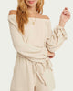 Waffle-Knit Off-The Shoulder Romper in Oatmeal - thumbnail