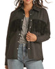 Women'S Twill Shirt With Suede Fringe in Black - thumbnail