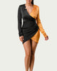 Wrap-Effect Two-Tone Satin Mini Dress in Black/Mustard - thumbnail